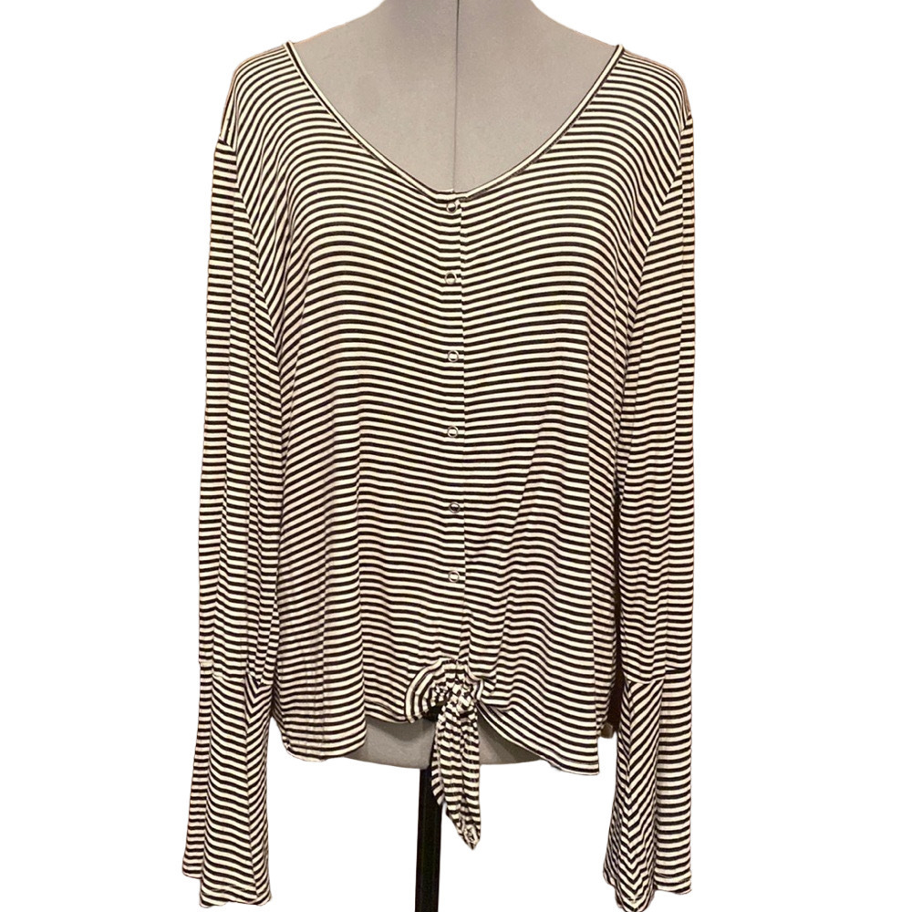 Arizona Jean Co. Long Sleeve Striped Knotted Tie Bottom Bell Cuffs Top
